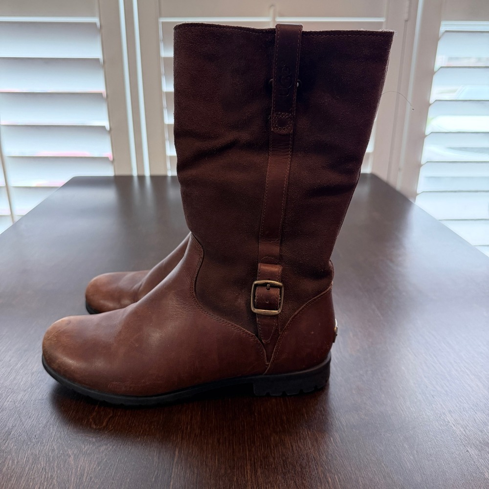 UGG Simmens Brown Leather Suede Waterproof Boots 1001926 Womens 7